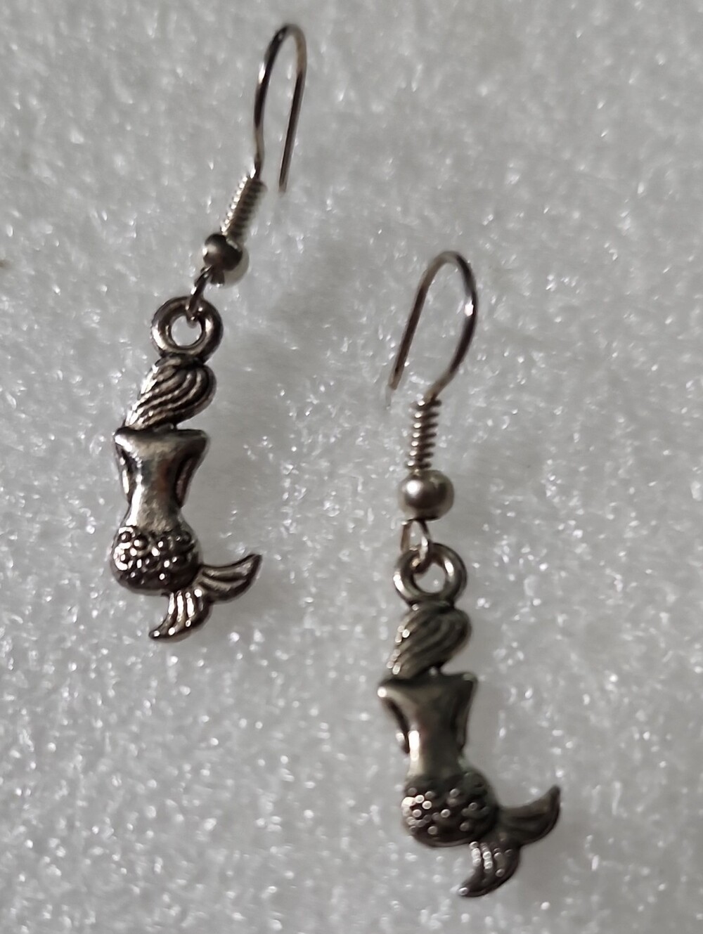 Hand Crafted Silver Tone Mermaid Tail Dangle Earrings